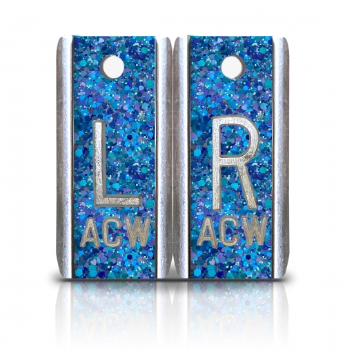 1 1/2" Height Aluminum Elite Style Lead X-ray Markers, Light Blue Glitter Color
